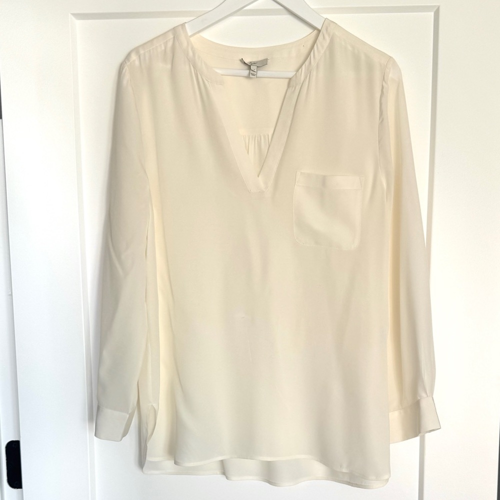 Joie Ivory Silk V-Neck Popover With Bracelet-Length Sleeves
